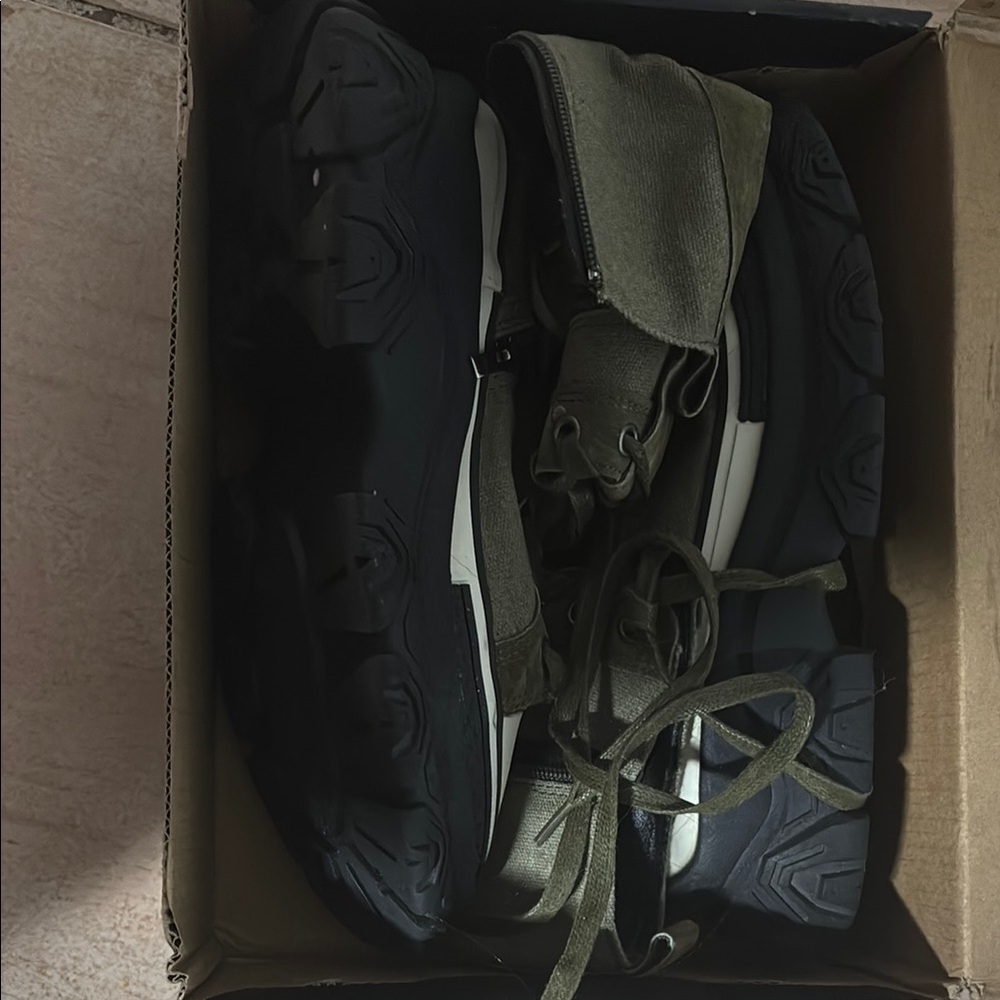 Olive and Black High-Top Boots